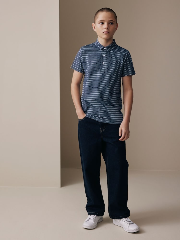 Navy/White Stripe Short Sleeve Jersey Polo Shirt (3-16yrs) - Image 2 of 9