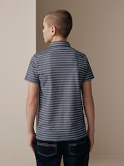 Navy/White Stripe Short Sleeve Jersey Polo Shirt (3-16yrs) - Image 4 of 9