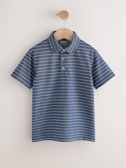 Navy/White Stripe Short Sleeve Jersey Polo Shirt (3-16yrs) - Image 6 of 9