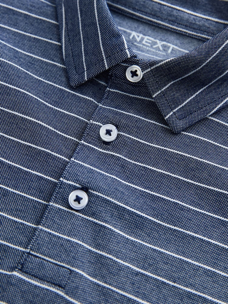 Navy/White Stripe Short Sleeve Jersey Polo Shirt (3-16yrs) - Image 9 of 9