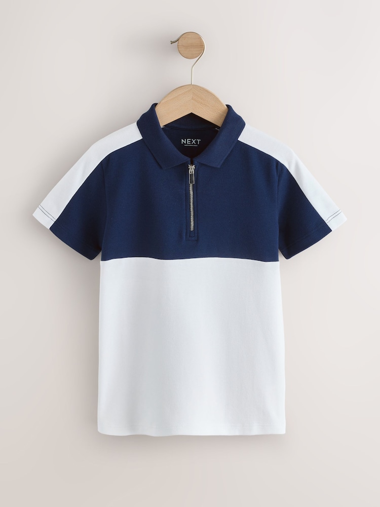 أزرق داكن/أبيض - قميص بولو بكُم قصير بألوان متعارضة (3-16 سنة) - صورة 1 من 4