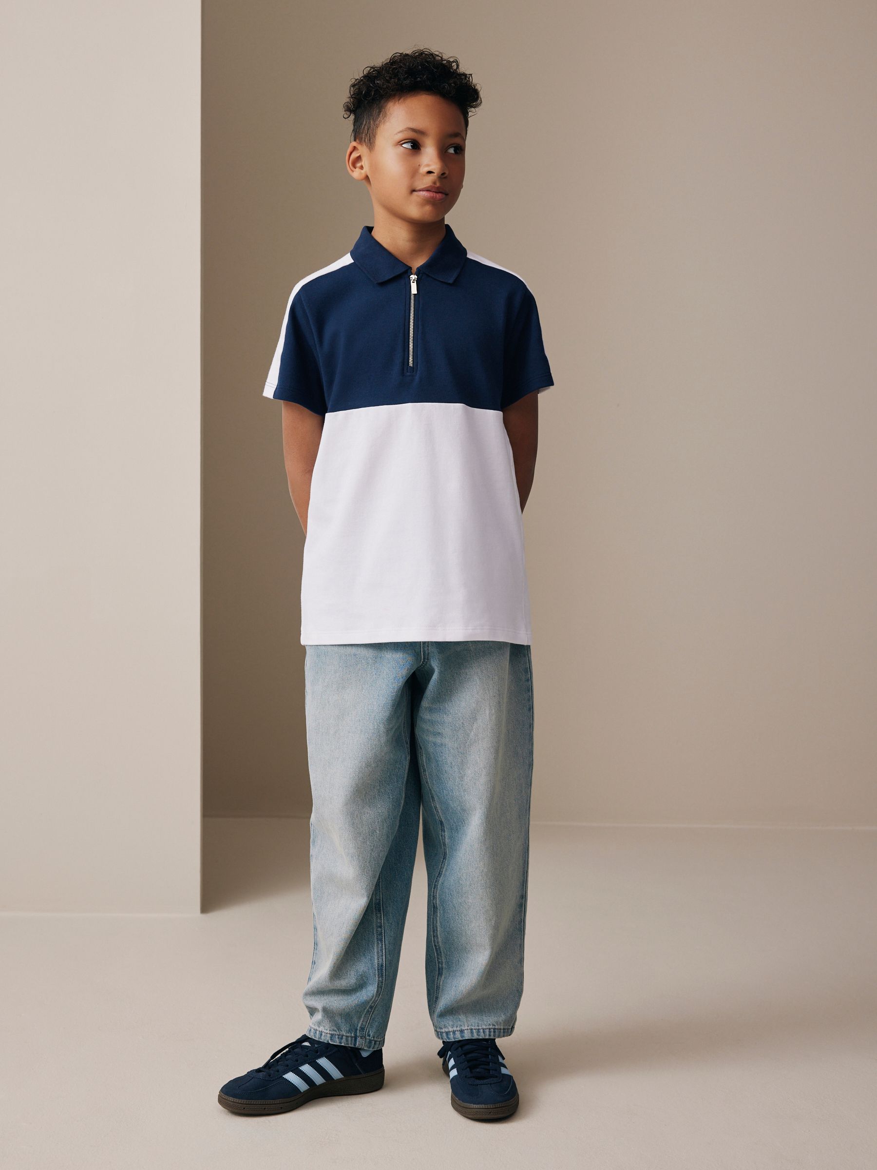 Buy Navy/White Short Sleeve Colourblock Polo Shirt (3-16yrs) from
