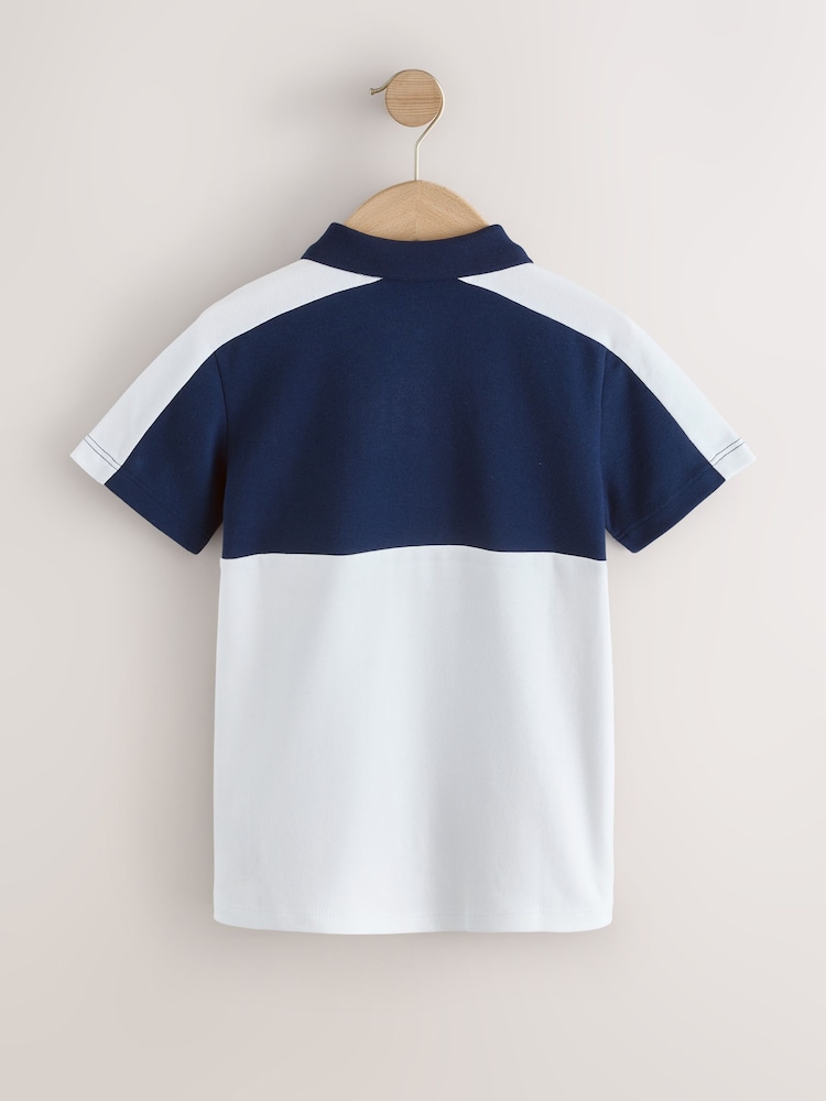 أزرق داكن/أبيض - قميص بولو بكُم قصير بألوان متعارضة (3-16 سنة) - صورة 2 من 4