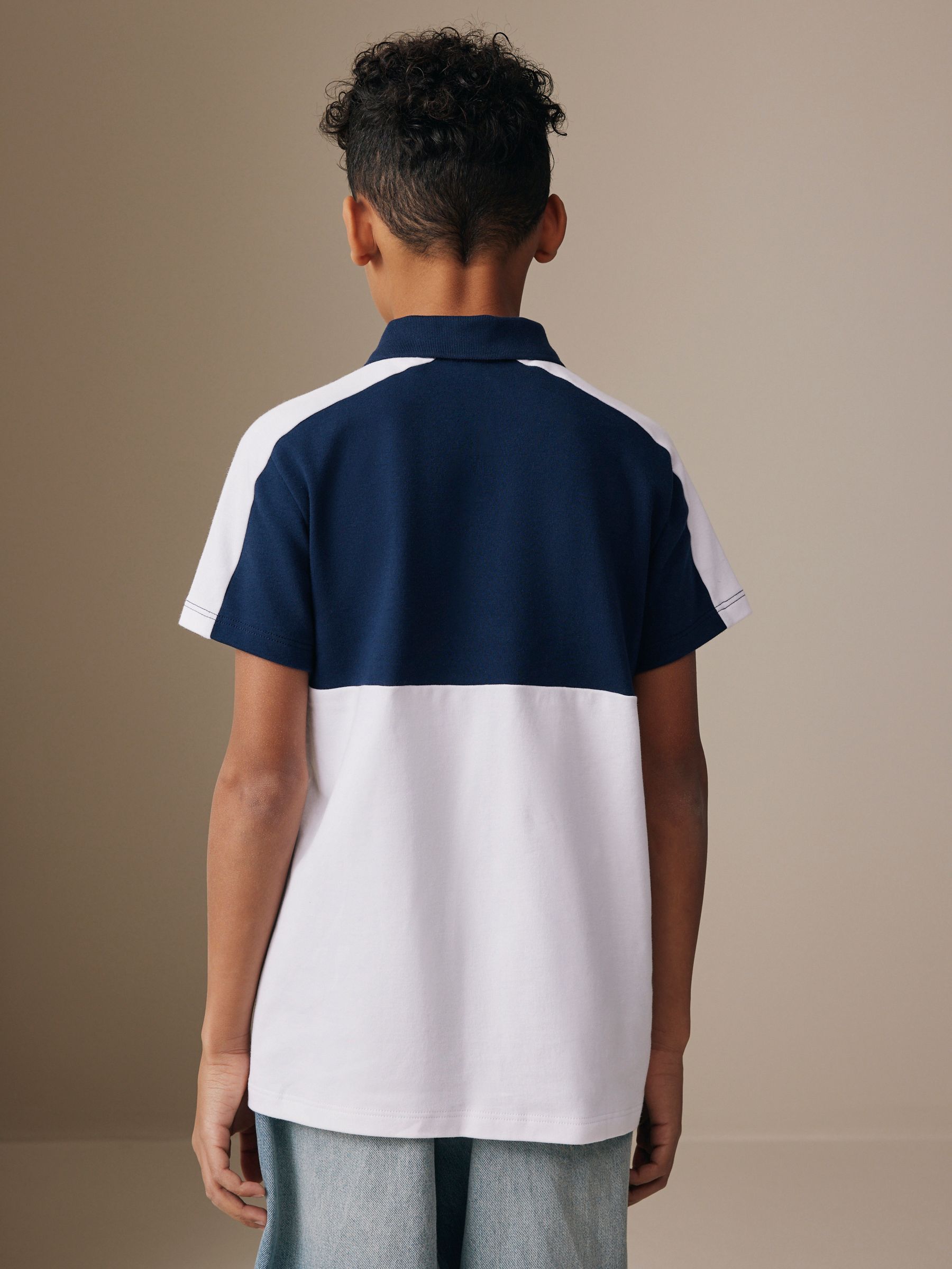 Buy Navy/White Short Sleeve Colourblock Polo Shirt (3-16yrs) from