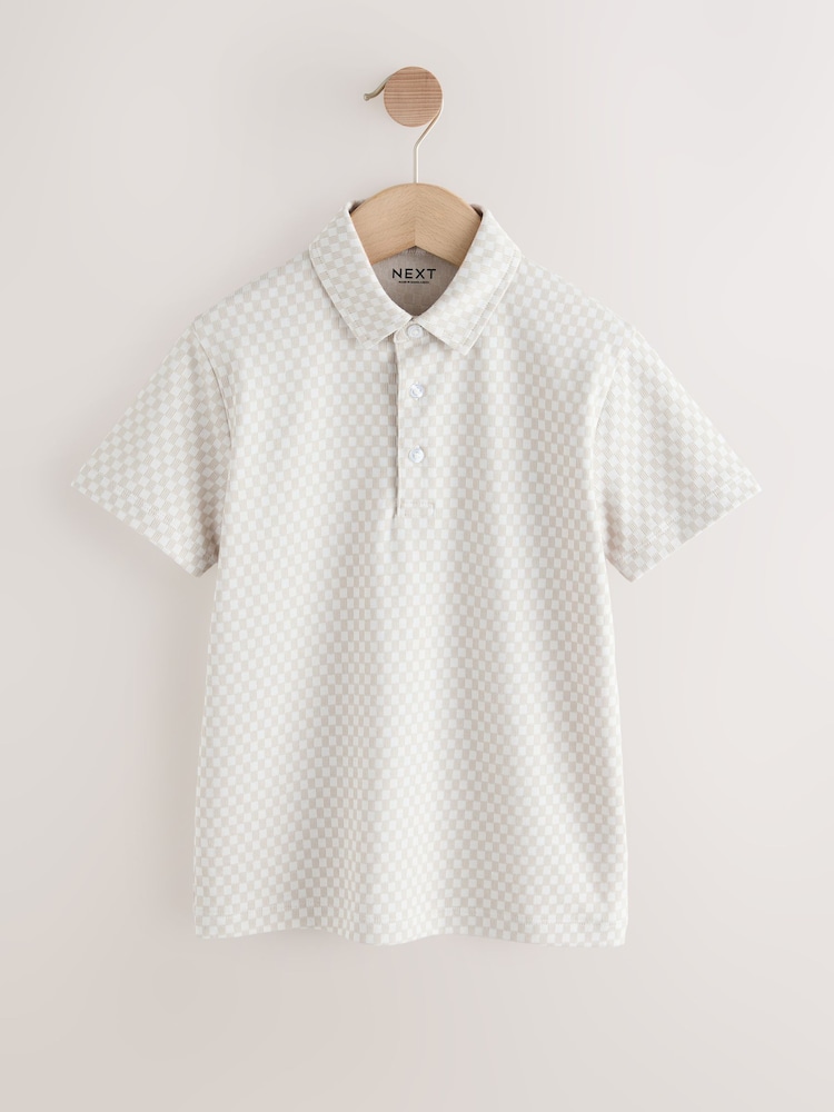 Ecru Check Short Sleeve Jersey Polo Shirt (3-16yrs) - Image 1 of 4