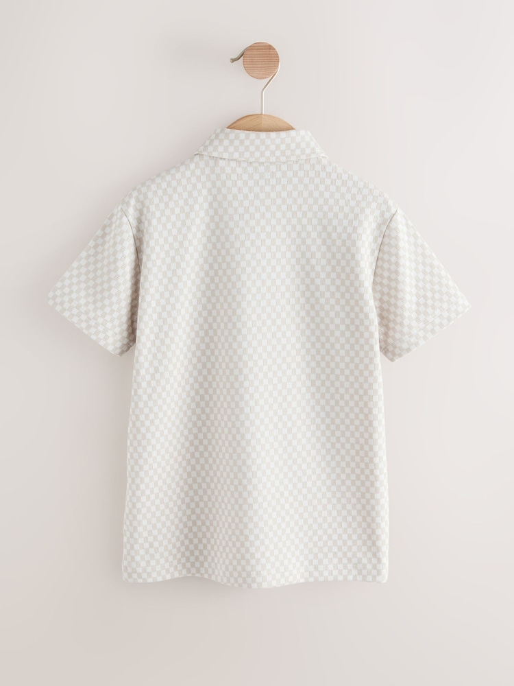 Ecru Check Short Sleeve Jersey Polo Shirt (3-16yrs) - Image 2 of 4
