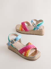 Little Bird by Jools Oliver Pastel Rainbow Plaited Cross Strap Wedge Sandals - Image 1 of 5