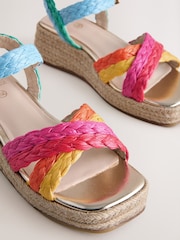 Little Bird by Jools Oliver Pastel Rainbow Plaited Cross Strap Wedge Sandals - Image 3 of 5