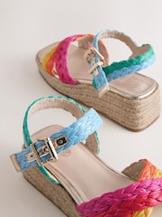 Little Bird by Jools Oliver Pastel Rainbow Plaited Cross Strap Wedge Sandals - Image 4 of 5