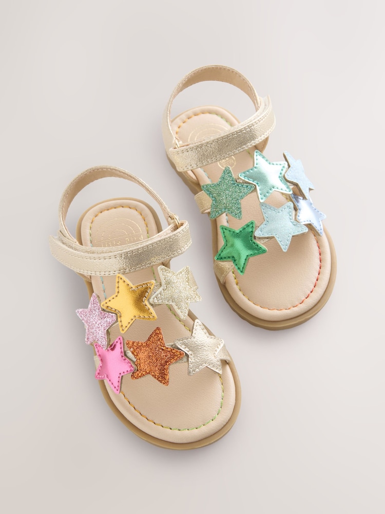 Little Bird by Jools Oliver Gold Metallic Rainbow Star Sandals - Image 1 of 5