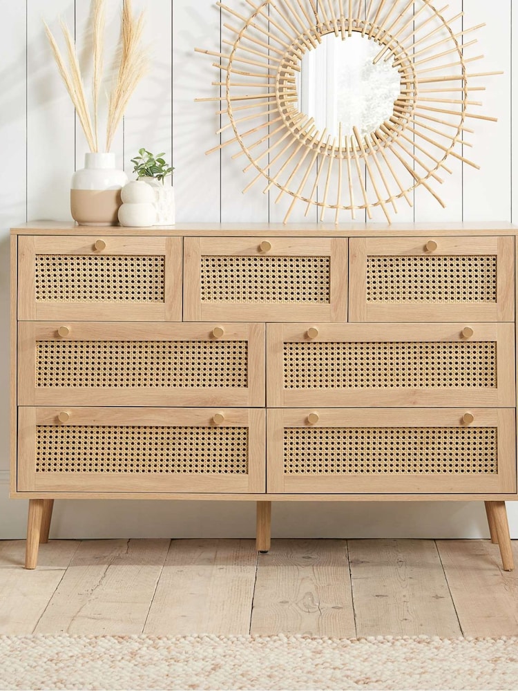 Birlea Brown Croxley 5 Drawer Rattan 7 Drawer Chest - Image 1 of 6