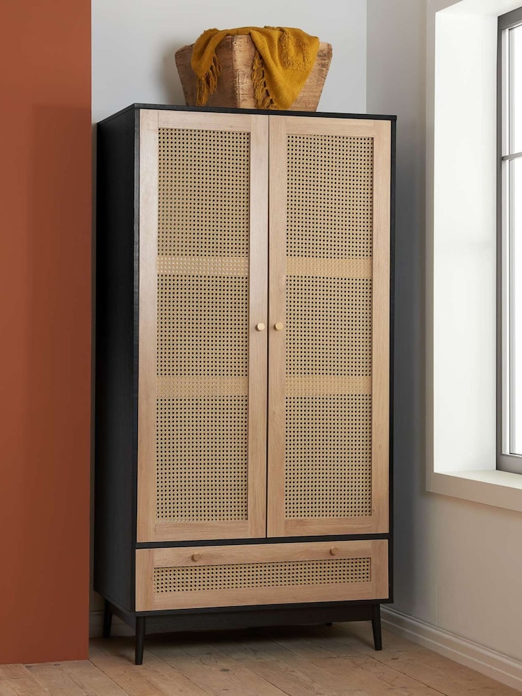 Birlea Black Croxley Double 1 Drawer Rattan Wardrobe - Image 1 of 7