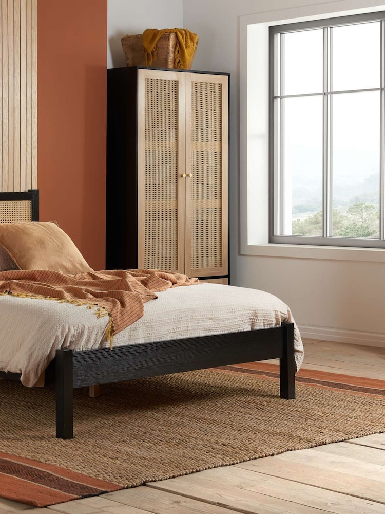 Birlea Black Croxley Double 1 Drawer Rattan Wardrobe - Image 2 of 7