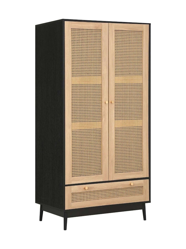 Birlea Black Croxley Double 1 Drawer Rattan Wardrobe - Image 7 of 7