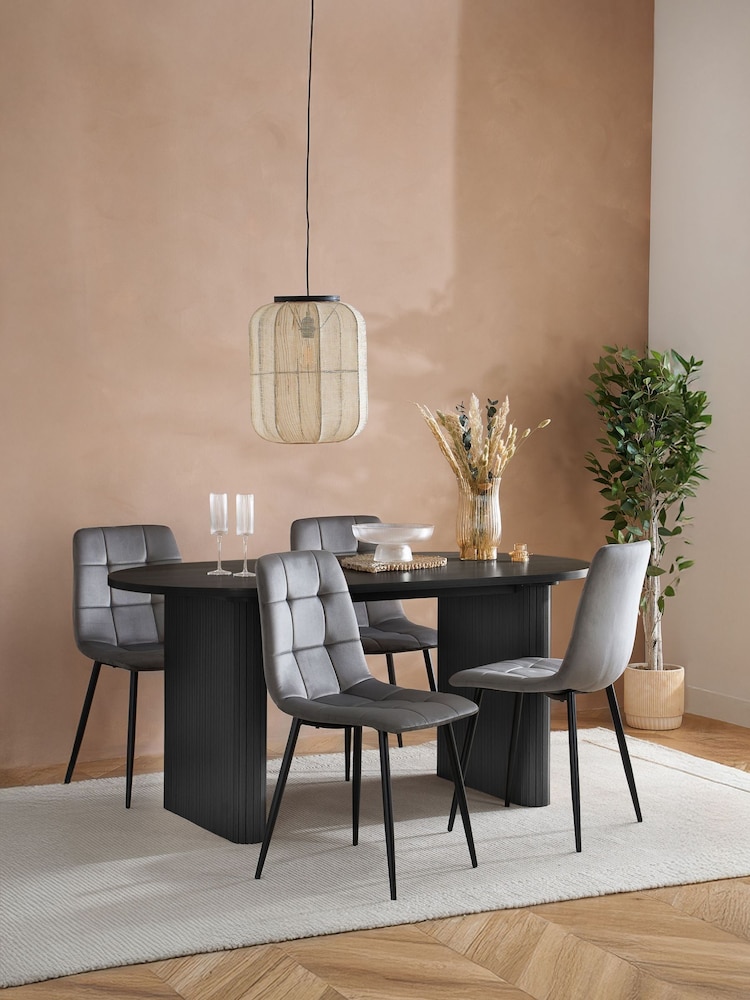 Birlea Black Axel Oval Fluted Dining Table and Chair Set - Image 1 of 6