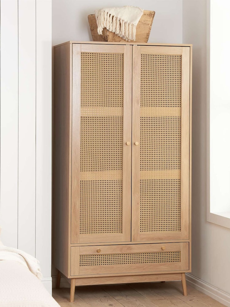 Birlea Brown Croxley Double 1 Drawer Rattan Wardrobe - Image 1 of 7