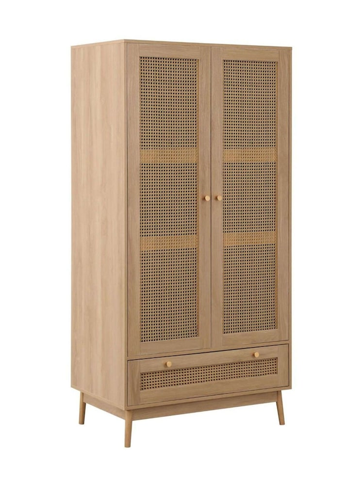 Birlea Brown Croxley Double 1 Drawer Rattan Wardrobe - Image 7 of 7