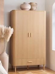 Birlea Brown Axel Double 1 Drawer Fluted Wardrobe - Image 1 of 8
