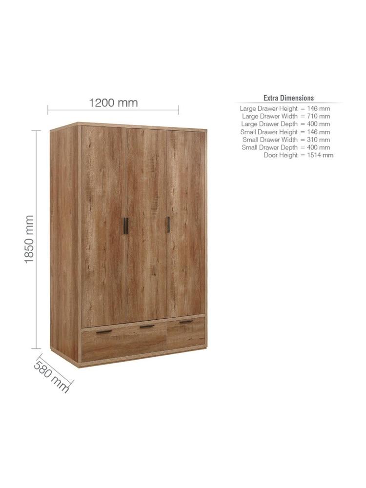 Birlea Brown Stockwell Triple, 2 Drawers Wardrobe - Image 5 of 5