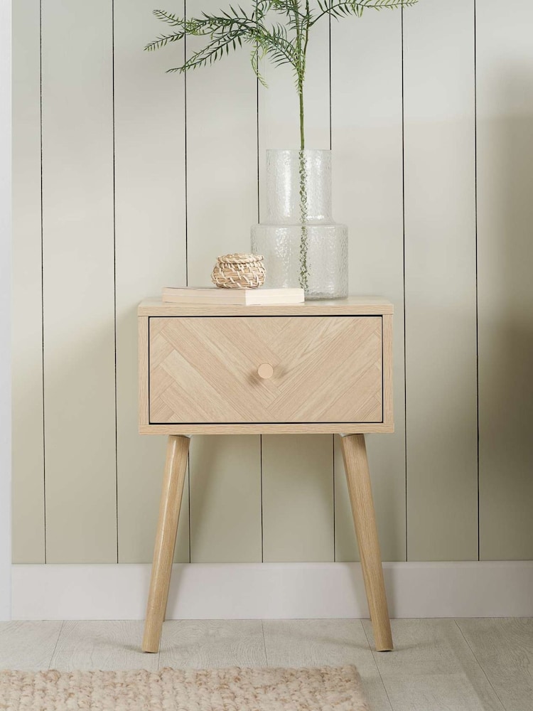 Birlea Brown Herringford 1 Drawer Bedside Table - Image 1 of 4