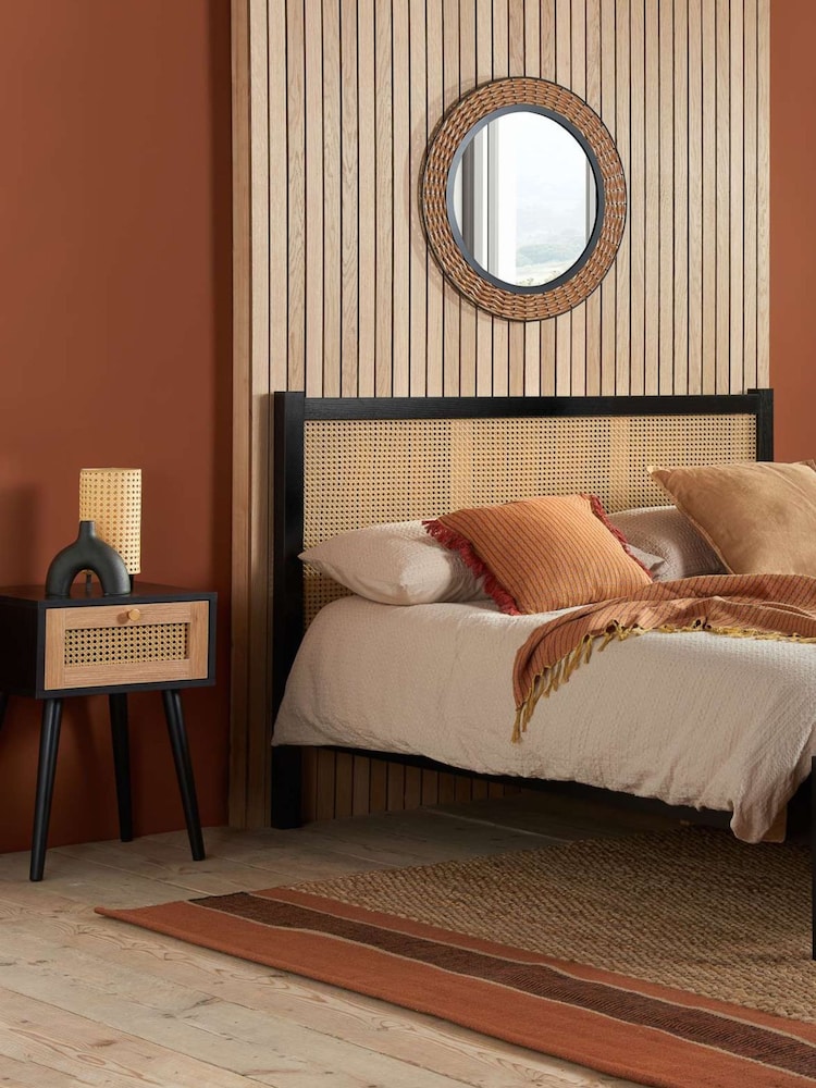 Birlea Black Croxley Rattan 1 Drawer Bedside Table - Image 2 of 4