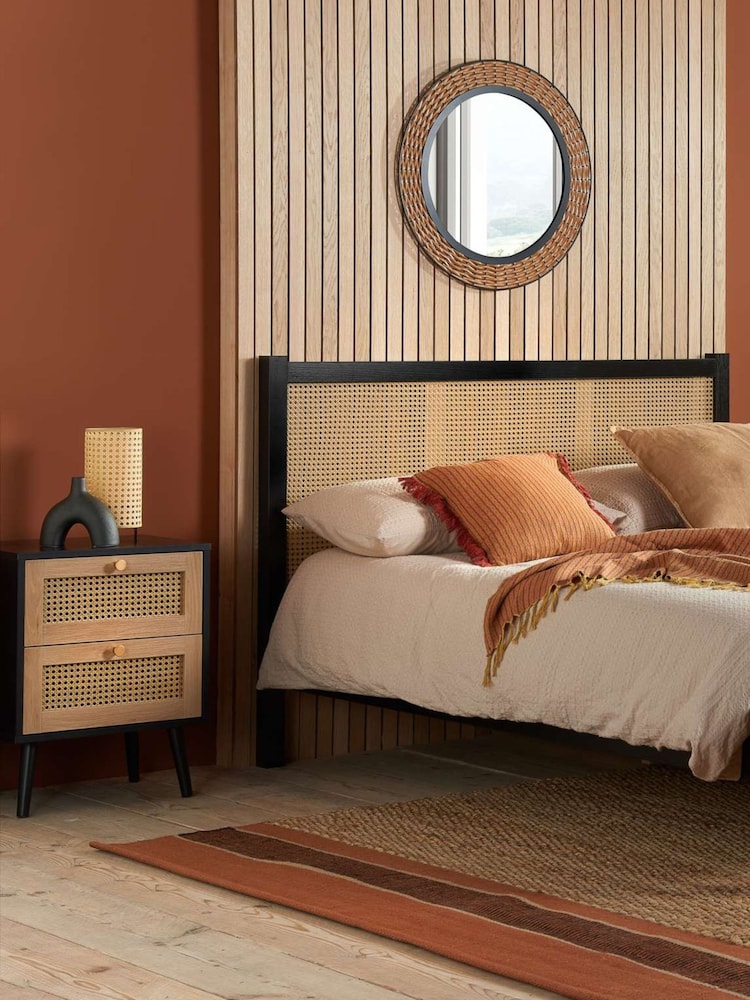 Birlea Black Croxley Rattan 2 Drawer Bedside Table - Image 2 of 4