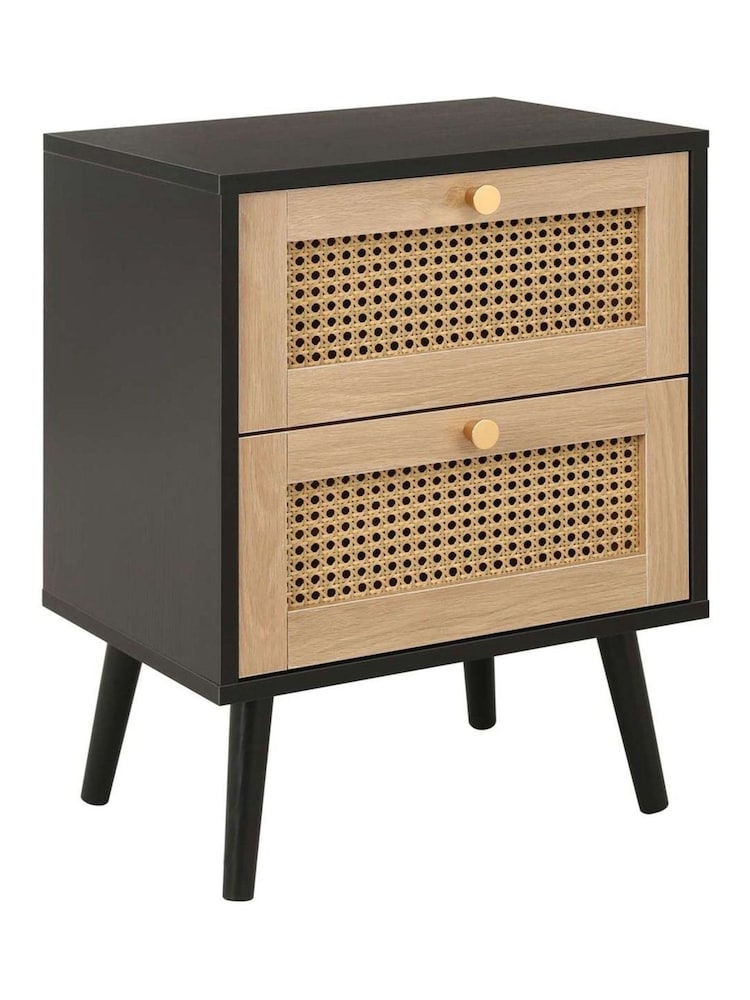 Birlea Black Croxley Rattan 2 Drawer Bedside Table - Image 4 of 4