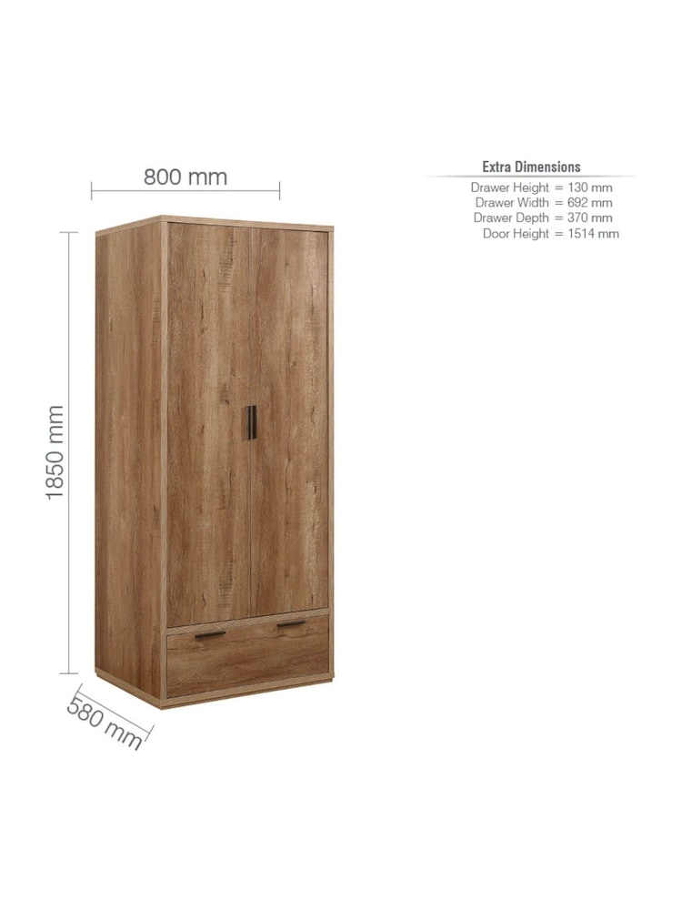 Birlea Brown Stockwell Double, 1 Drawer Wardrobe - Image 3 of 3