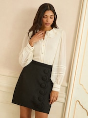 Love & Roses Black Boucle Scallop Mini Skirt - Image 2 of 4