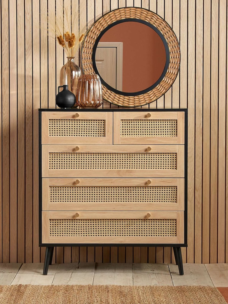 Birlea Black Croxley 5 Drawer Rattan 5 Drawer Chest - Image 1 of 6