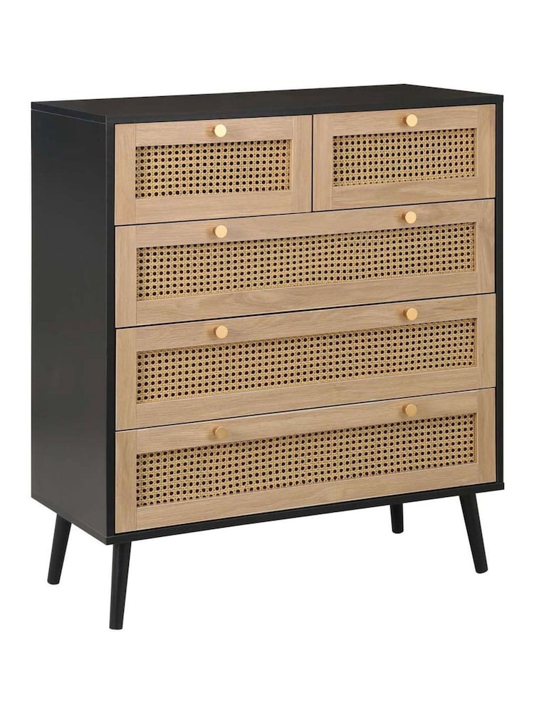 Birlea Black Croxley 5 Drawer Rattan 5 Drawer Chest - Image 6 of 6