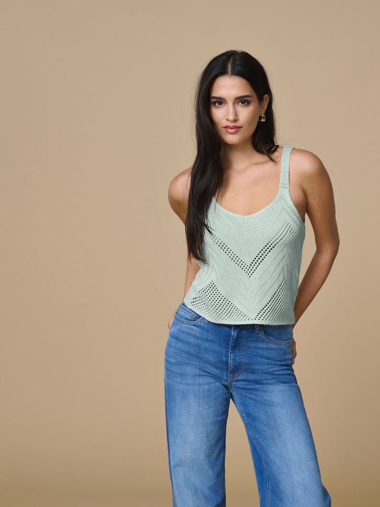 JDY Green Crochet Cami Vest Top - Image 1 of 7 JDY Green Crochet Cami Vest Top - Image 1 of 7