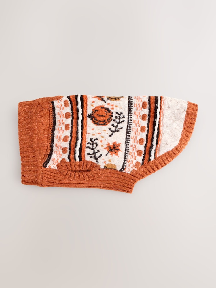 Orange Autumn Cable Knit Dog Jumper With Wool - Image 1 of 5