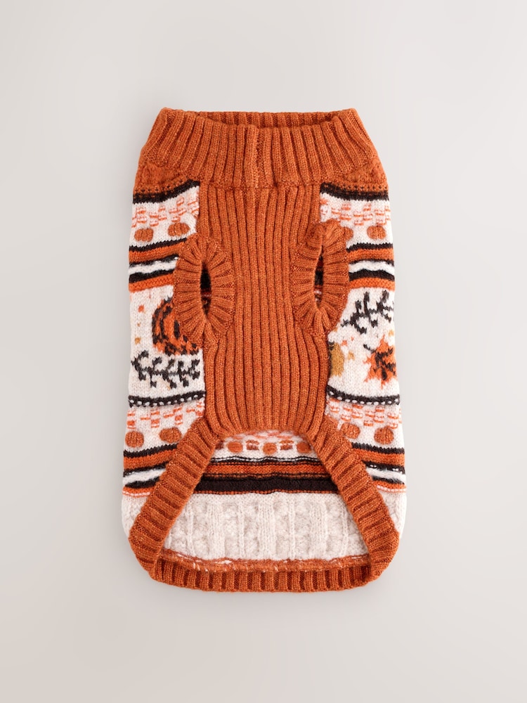 Orange Autumn Cable Knit Dog Jumper With Wool - Image 2 of 5