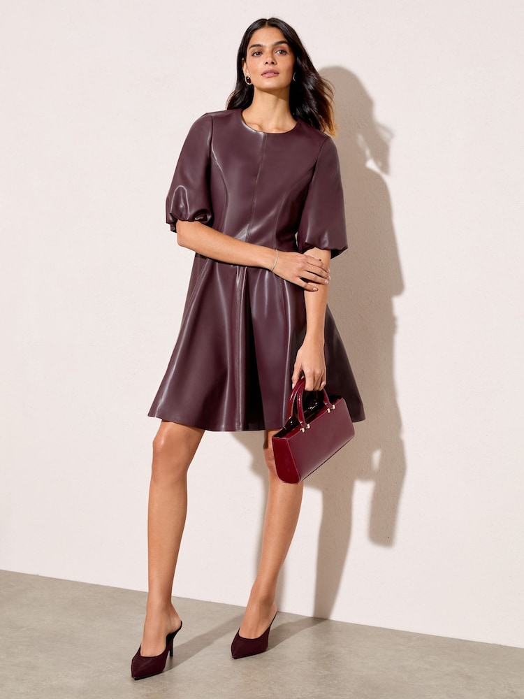 Womens Friends Like These Berry Red Faux Leather Puff Sleeve Mini Dress US 6 Womens Friends Like These Berry Red Faux Leather Puff Sleeve Mini Dress US 6