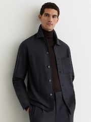 Reiss Navy Cooper Wool-Blend Patch-Pocket Overshirt - Image 1 of 8