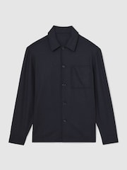 Reiss Navy Cooper Wool-Blend Patch-Pocket Overshirt - Image 2 of 8