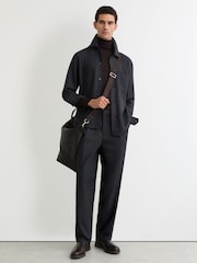 Reiss Navy Cooper Wool-Blend Patch-Pocket Overshirt - Image 3 of 8