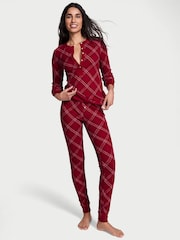 Victoria's Secret Red Lacquer Christmas Tartan Thermal Long Pyjamas Set - Image 1 of 3