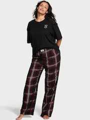 Victoria's Secret Black Christmas Tartan Short Sleeve Long Flannel Pyjama Set - Image 1 of 2