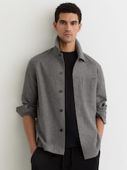 Reiss Soft Grey Cooper Wool-Blend Patch-Pocket Overshirt - Image 1 of 6