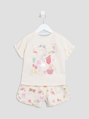 River Island Cream Girls Sunglass 100% Cotton T-Shirt Runner Set - Image 1 of 6