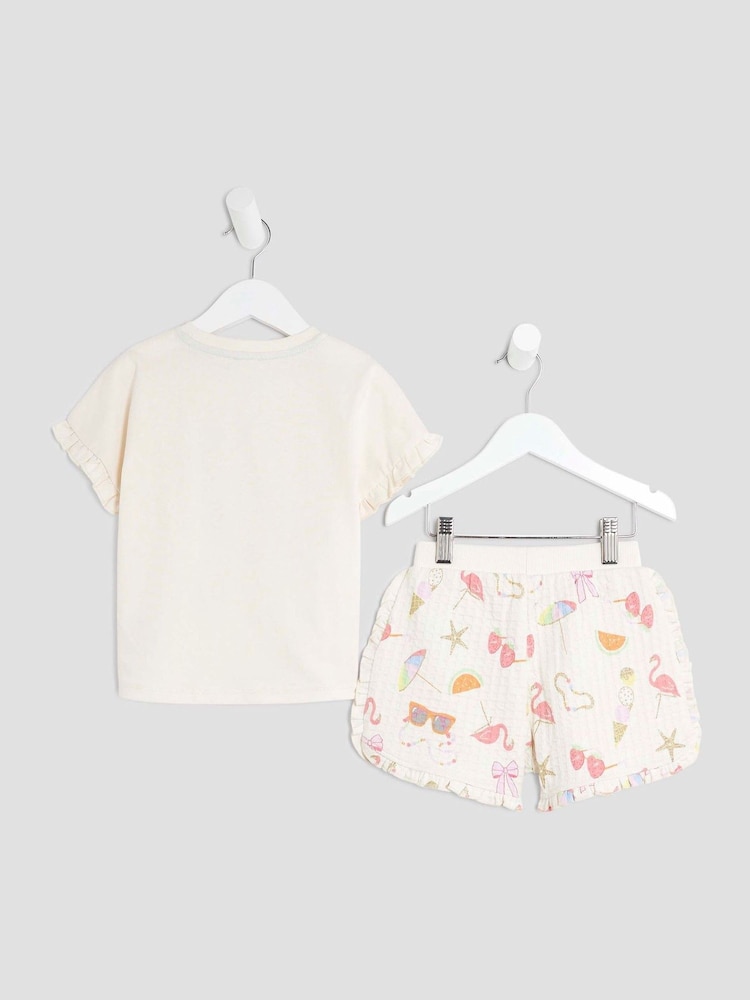 River Island Cream Girls Sunglass 100% Cotton T-Shirt Runner Set - Image 2 of 6