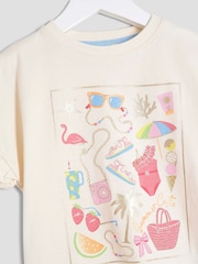 River Island Cream Girls Sunglass 100% Cotton T-Shirt Runner Set - Image 3 of 6