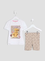 River Island White Girls Bear Monogram T-Shirt Set - Image 1 of 4
