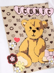 River Island White Girls Bear Monogram T-Shirt Set - Image 4 of 4