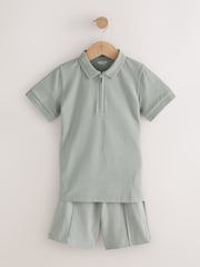 كاكي أخضر - Short Sleeve Polo Shirt and Shorts Set (3-16yrs) - صورة 1 من 6