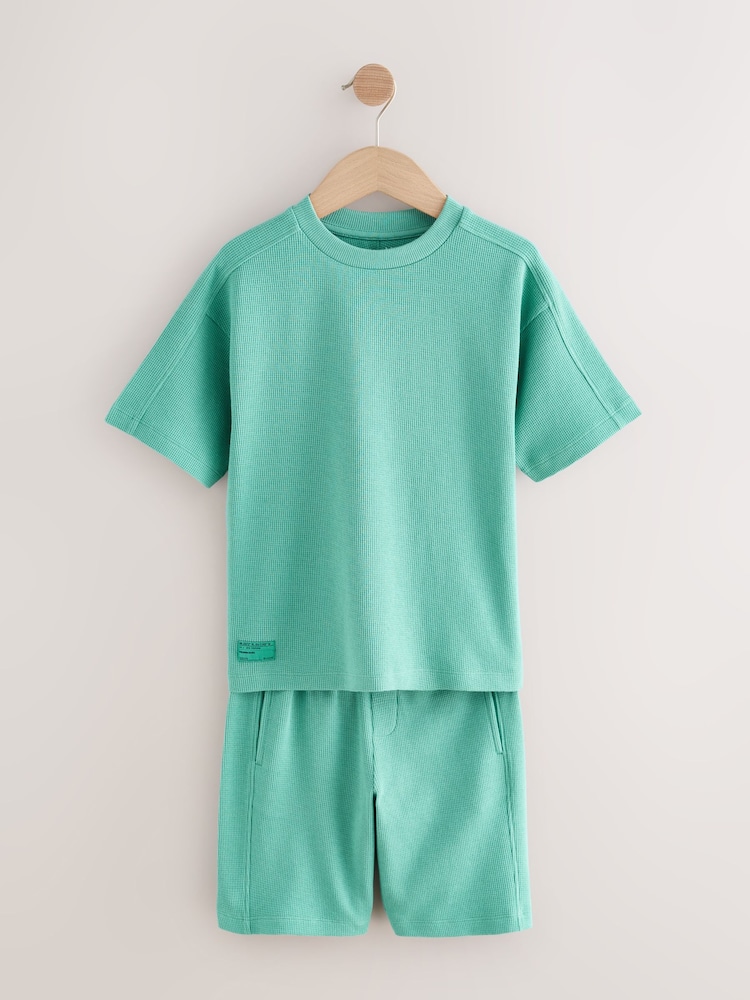 Green Textured Short Sleeve T-Shirt and Shorts Set (3-16yrs) - Image 1 of 5