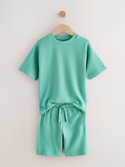 Green Textured Short Sleeve T-Shirt and Shorts Set (3-16yrs) - Image 2 of 5