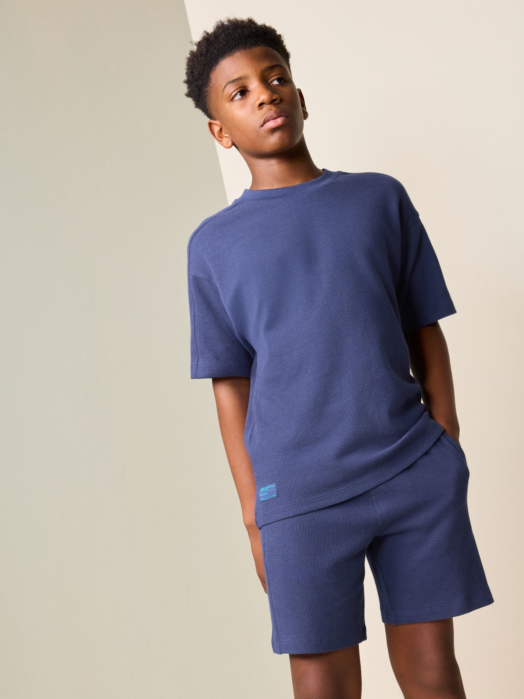 トップス TEENAGER ExclusiveUS NAVY Resized Short Buy Navy Blue Textured Short Sleeve T-Shirt and Shorts Set (3